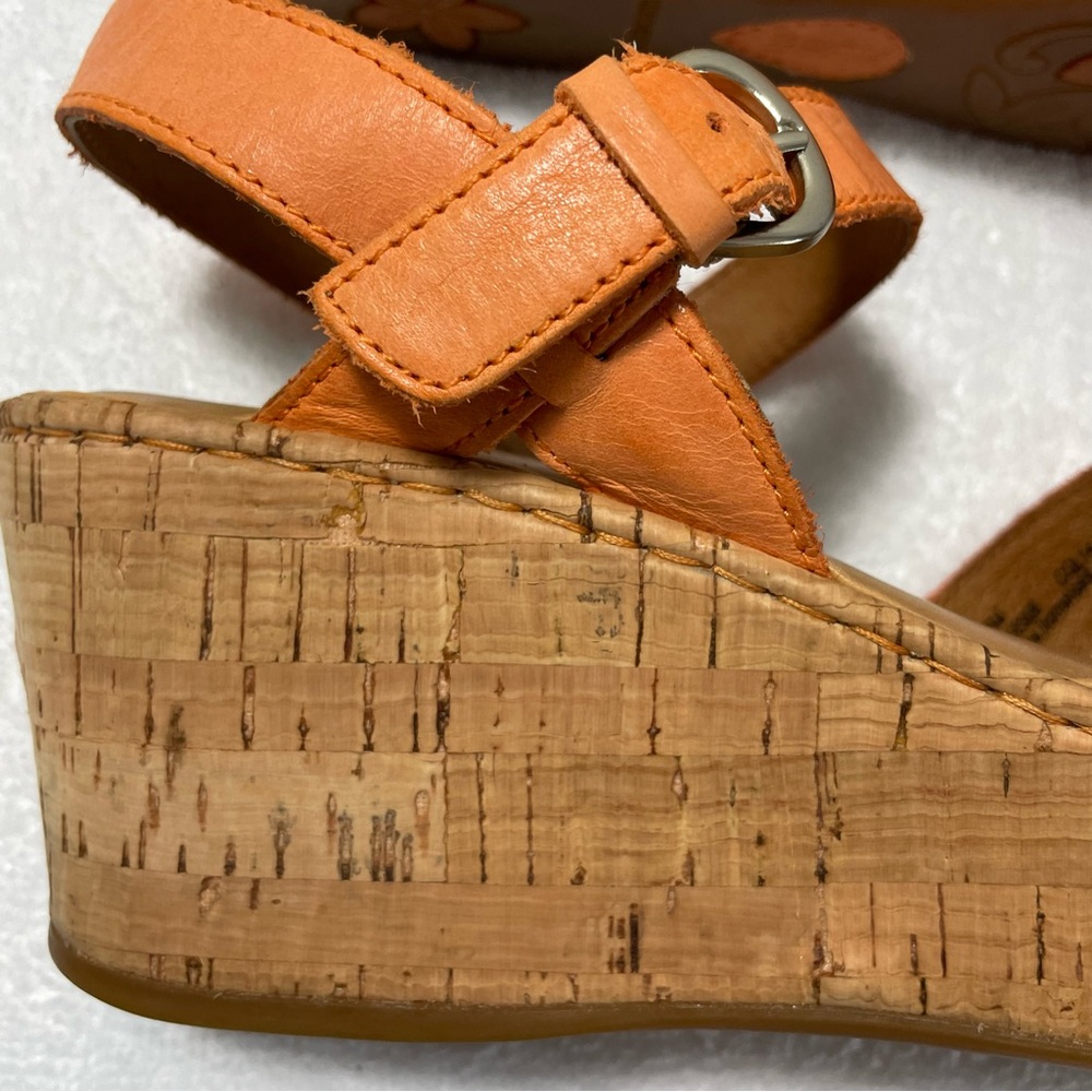 Born Wedge Orange Leather and Cork Platform Sandal Women's Size 8M - Picture 6 of 17